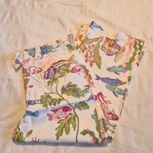 Talbots Petites women's size 16W fish & coral design wide leg pants, twill NWT